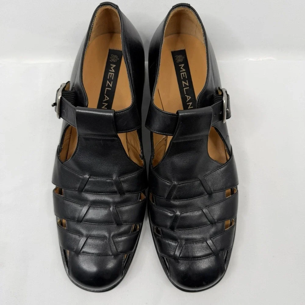 Mezlan Fisherman Black Dress Sandals Handmade in Spain SZ-9.5M